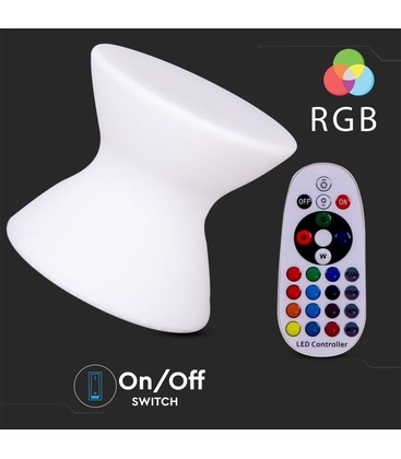 Restsalg: V-Tac RGB LED stol - Oppladbart, med fjernkontroll, 40x40x36 cm
