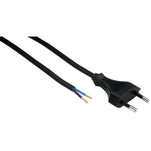 1,5 meter strømkabel, 250V - IP20 innendørs, Sort, Eurostikk og avisolerte ledninger, 2,5A