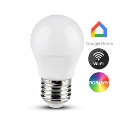 Smart Home V-Tac 5W Smart Home LED pære - Google Home, Amazon Alexa kompatibel, E27, G45