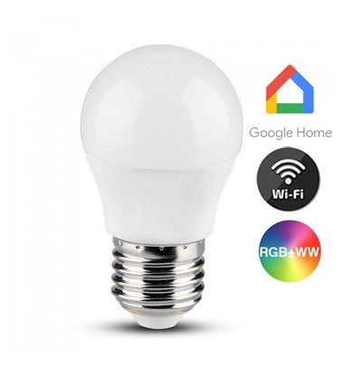 V-Tac 5W Smart Home LED pære - Tuya/Smart Life, Google Home, Amazon Alexa kompatibel, E27, G45