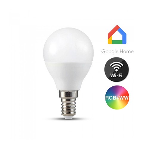 V-Tac 5W Smart Home LED pære - Tuya/Smart Life, Google Home, Amazon Alexa kompatibel, P45, E14