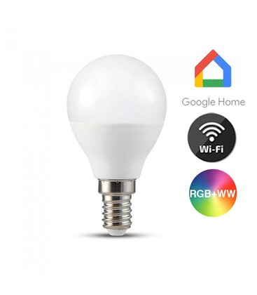 V-Tac 5W Smart Home LED pære - Tuya/Smart Life, Google Home, Amazon Alexa kompatibel, P45, E14