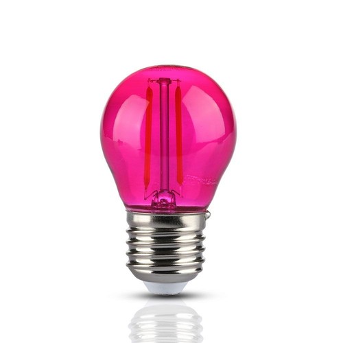 Outlet: V-Tac 2W Farget LED kronepære - Rosa, Karbon filamenter, E27