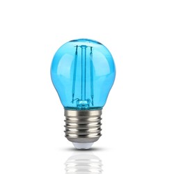 Fargede LED pærer E27 V-Tac 2W Farget LED kronepære - Blå, Karbon filamenter, E27