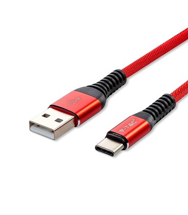 V-Tac USB-C til USB-A kabel - 1 meter, flettet kabel, rød