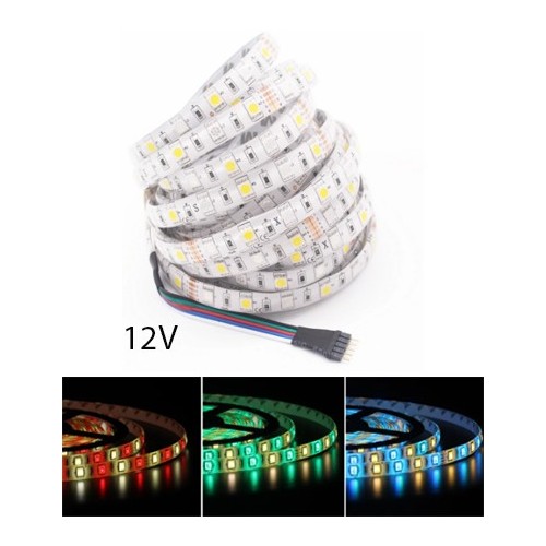 12W/m RGB+WW LED strip - 5m, IP65, 60 LED per meter, 12V