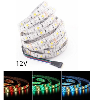 12W/m RGB+WW LED strip - 5m, IP65, 60 LED per meter, 12V