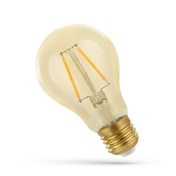 E27 vanlig LED 2W LED pære - A60, karbon filamenter, rav farget glas, ekstra varm, E27