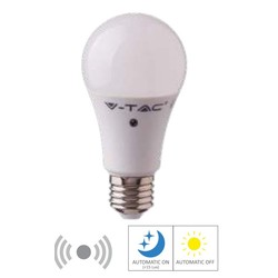 E27 vanlig LED V-Tac 9W LED pære - Bevegelsessensor, 200 grader, A60, E27