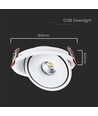 V-Tac 20W downlight, CCT - 3 lysfarger, Hull: Ø15 cm, Mål: Ø16,5 cm, 3i1, RA90, hvit kant, 230V