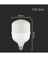 V-Tac 50W LED pære - T140, E27 med E40 ringadapter