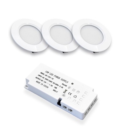 3 stk. Reco68 møbelspot - Matt hvit, inkl. strømforsyning