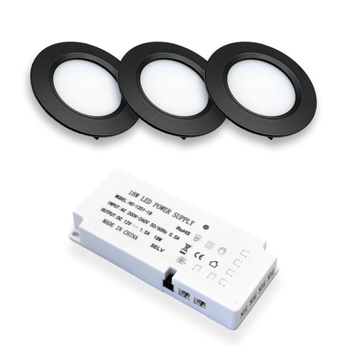 3 stk. Reco68 møbelspot - Sort, inkl. strømforsyning