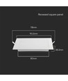 V-Tac 3W LED panel downlight - Hull: 8cm x 8cm, Mål: 9cm x 9cm, 230V