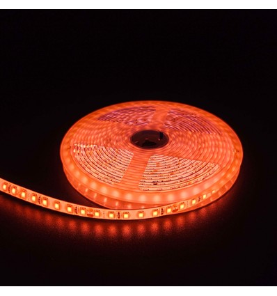 Orange 10W/m LED stripe - 5m, 120 LED pr meter, 24V, IP65