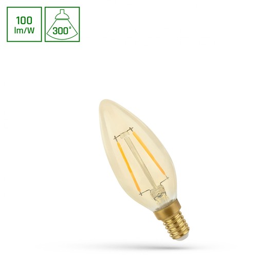E14 5W LED kronelyspære - C35, filament, ravfarget glass, ekstra varm