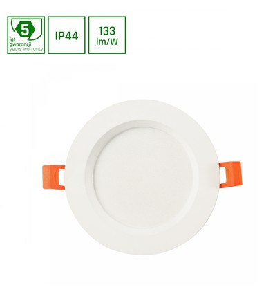 12W Ø14cm Dure 3 Max downlight panel - 133lm/W, IP44, 4000K, hvit kant, Hull: Ø11cm, 5 års garanti