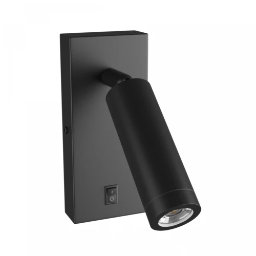 Mini GU10 slim vegglampe - Med bryter, Ø3,8x9,5 cm, sort, rund, uten lyskilde