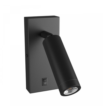 Mini GU10 slim vegglampe - Med bryter, Ø3,8x9,5 cm, sort, rund, uten lyskilde