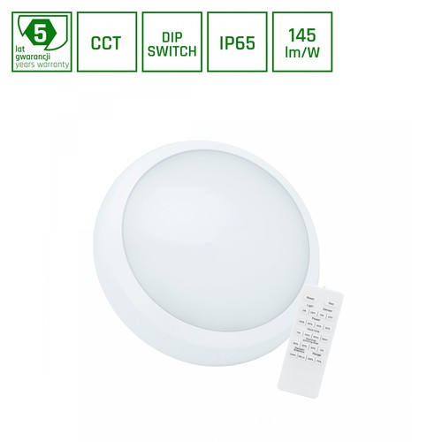 18W/24W Nymphea City Pro 2 CCT LED taklampe - 3500lm, IP65, IK08, innebygd sensor, fjernkontroll, 5 års garanti