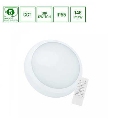 Nymphea City Pro 18/24W 230V - CCT 120°, IP65, IK08, Ø320x80mm, Hvit, Rund, Pendel, Fjernkontroll