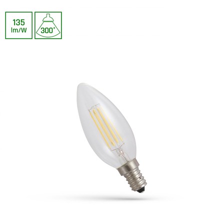 C35 LED Kertepære 5,5W E14 - 230V, Kulltråd, Nøytral hvit, Klar, Spectrum