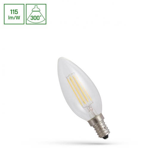 E14 4W LED kronepære - 113lm/W, glass, klar, erstatter 40W