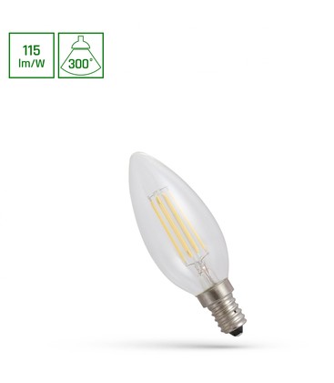 C35 LED kertelyspære 4W E14 - 230V, kulltråd, nøytral hvit, klar, Spectrum