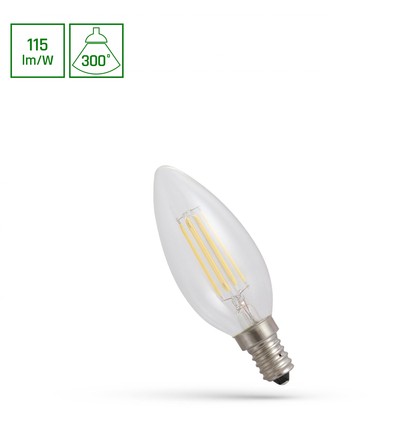 E14 4W LED kronepære - 113lm/W, glass, klar, erstatter 40W