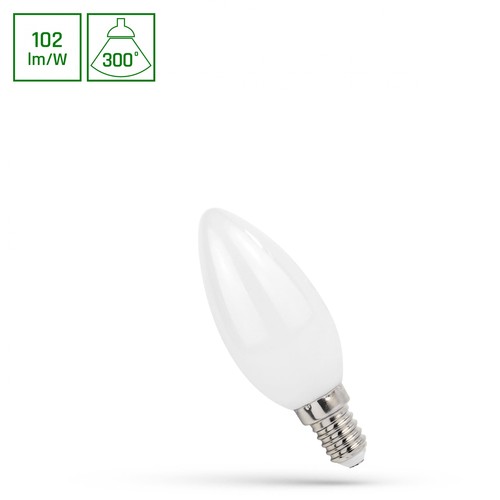 E14 4W LED kronepære - C37, 400lm, 2700K, melkehvit, COG filament