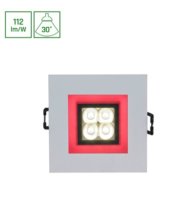 FIALE 4LED 4x1W 30° 230V Firkantet, Kald hvit, LED, Spot, Rød ramme