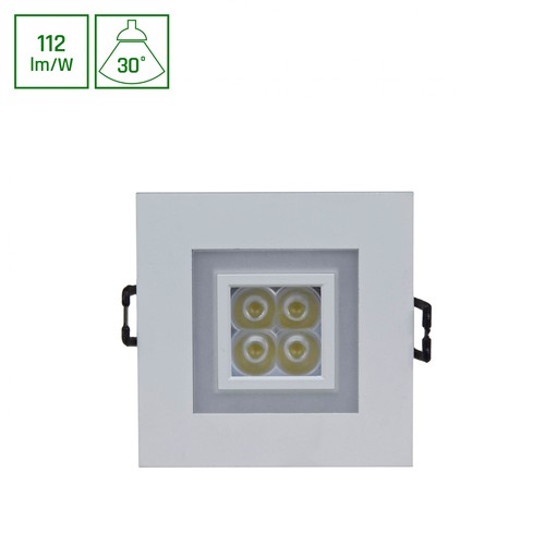 Fiale 4LED 4x1W 30° 230V - Firkantet, Varm hvit LED spot, med varm hvit ramme.