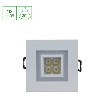 Fiale 4LED 4x1W 30° 230V - Firkantet, Varm hvit LED spot, med varm hvit ramme.