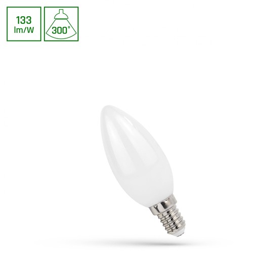 C35 LED kronelyspære 6W E14 - 230V, filament, varm hvit, matt, Spectrum