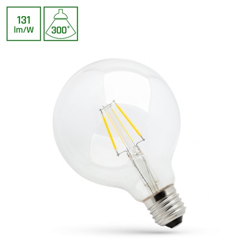 G125 LED 8W E27 - Kulfibertråd, Varm Hvit, Klar, 230V, Spectrum