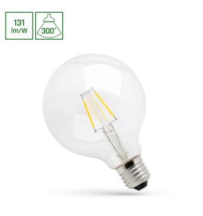 G125 LED 8W E27 - Kulfibertråd, Varm Hvit, Klar, 230V, Spectrum