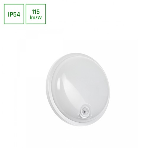 Spectrum 20W Teknik-lampe - IP54, IK07, 230V, Rund, 4000K, PIR sensor.