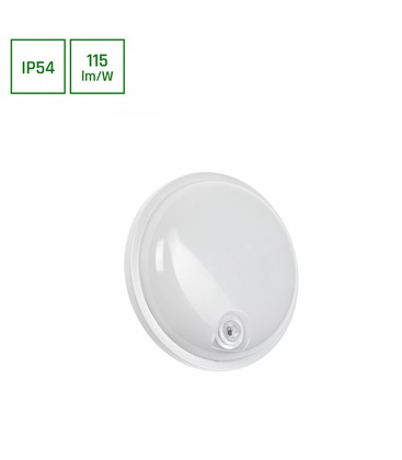 Spectrum 20W Teknik-lampe - IP54, IK07, 230V, Rund, 4000K, PIR sensor.