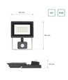 30W LED lyskaster med sensor - 2900lm, IP44, sort, kald hvit