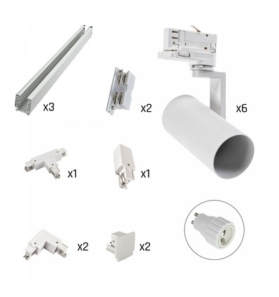 6 stk. Madara Mini II 1-fase skinnesett - Hvit, GU10, 1,5m skinne, uten lyskilde