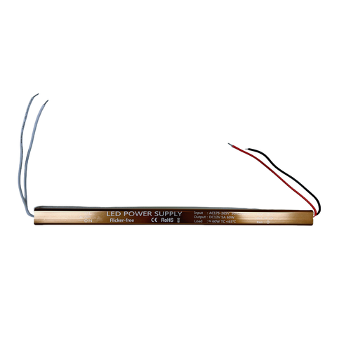 60W / 12V DC strømforsyning - 5A, IP67, Slim modell, flicker free