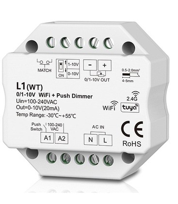 LEDlife rWave 1-10V Wifi innbyggingsdimmer - Tuya/Smart Life, RF, push-dim, LED dimmer, til innbygging