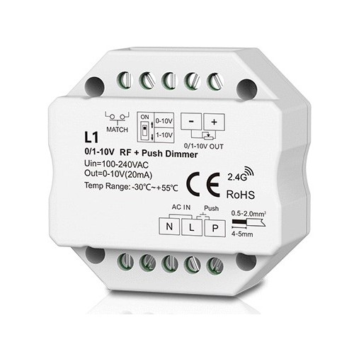 LEDlife rWave 1-10V innbyggingsdimmer - RF, push-dim, LED dimmer, til innbygging