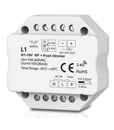 LEDlife rWave 1-10V innbyggingsdimmer - RF, push-dim, LED dimmer, til innbygging