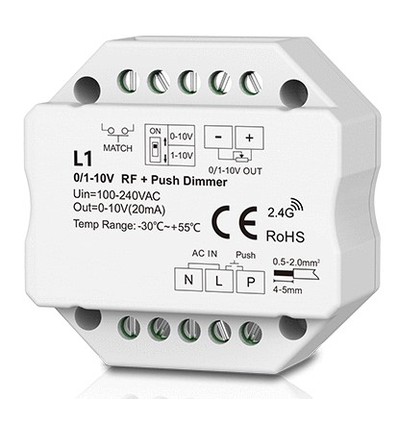 LEDlife rWave 1-10V innbyggingsdimmer - RF, push-dim, LED dimmer, til innbygging