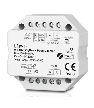 LEDlife rWave 1-10V Zigbee innebygd dimmer - Hue kompatibel, RF, push-dim, LED dimmer, for bygning