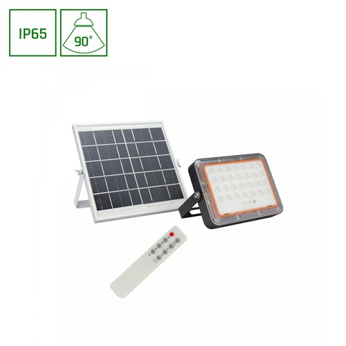 50W Solara 2 solcelle lyskaster - 3.2V, IP65, kald hvit, sort, fjernkontroll, inkl. solcellepanel