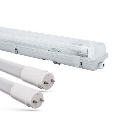 60cm 18W Limea H LED dobbeltarmatur, gjennomkoblet - IP65 vanntett, inkl. 2x T8 LED-rør