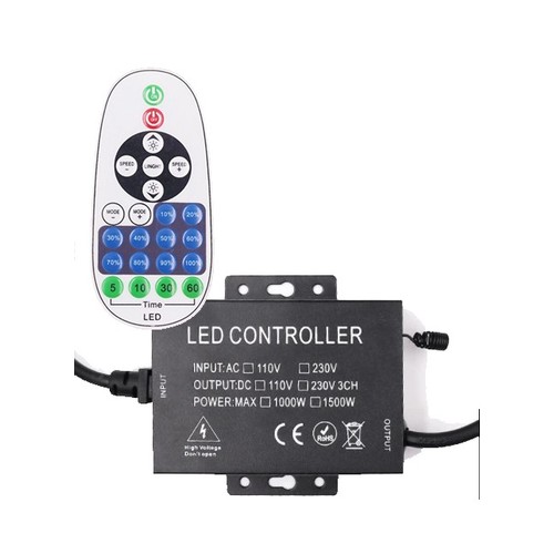 RF trådløs timer+dimmer med fjernkontroll IP67 vanntett - Til 230V 8x16 Neonflex, minnefunksjon, maks 100m