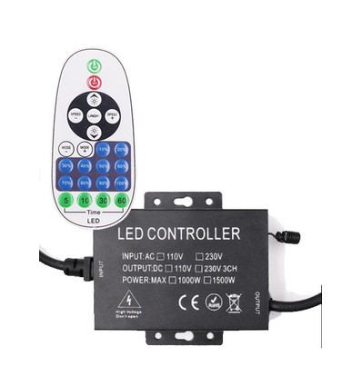 RF trådløs timer+dimmer med fjernkontroll - Til 230V 8x16 Neonflex, minnefunksjon, maks 100m, IP67